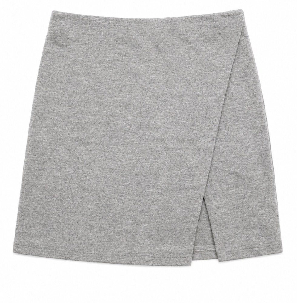 Monrow Mini Skirt Women Small Grey Good Faux Wrap Knit Athleisure